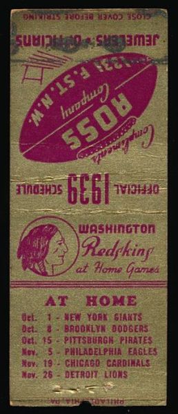 1939 Redskins Matchbooks